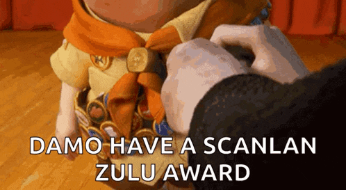 a picture of a boy scout with the words damo have a scanlan zulu award on the bottom