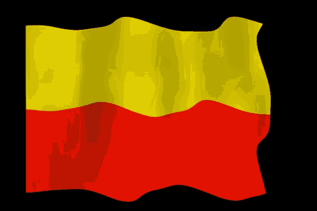 a yellow and red flag waving in the wind on a black background