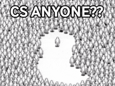 a large group of people are standing in a circle with the words `` cs anyone '' written on it .