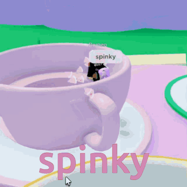 a purple unicorn with a donut in its mouth and the word spinky written in pink