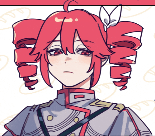 a drawing of a girl with red hair and a white flower on her head