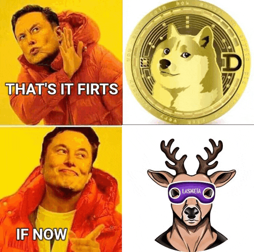 an elon musk meme with a doge coin and a deer with lasmeta goggles