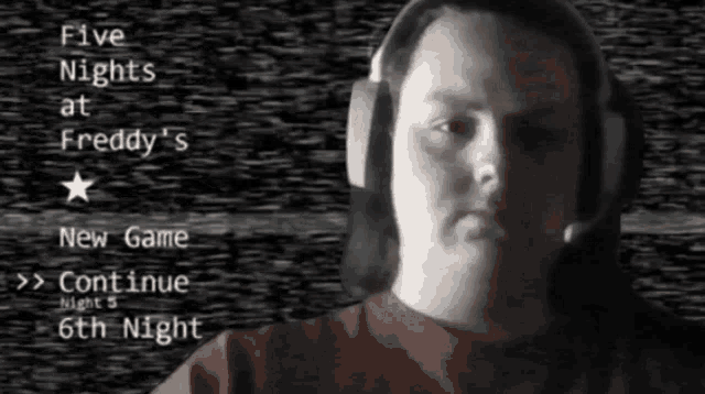 a man wearing headphones with the words five nights at freddy 's on the screen behind him
