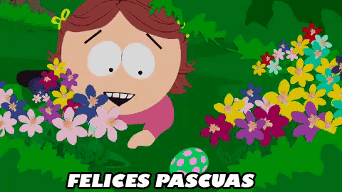 a cartoon character laying in a field of flowers with the words felices pascuas below him