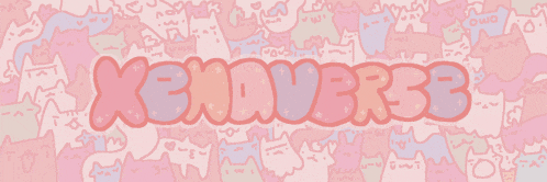 a banner with a pattern of cats and the words xenaverse
