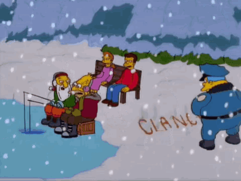 a cartoon of a police officer standing in front of a group of people with the word ciance written on the snow