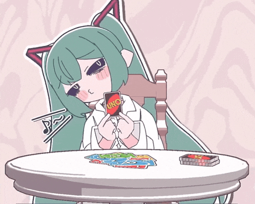 a cartoon of a girl playing a game of uno