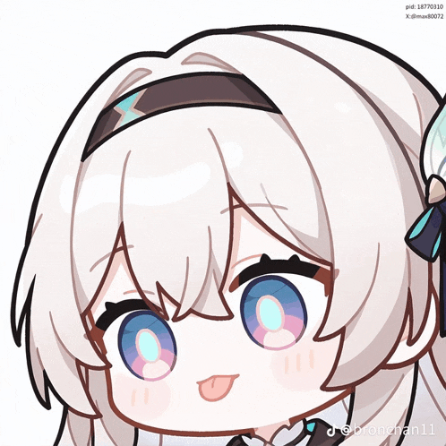 a drawing of a girl with white hair and blue eyes shows her tongue out