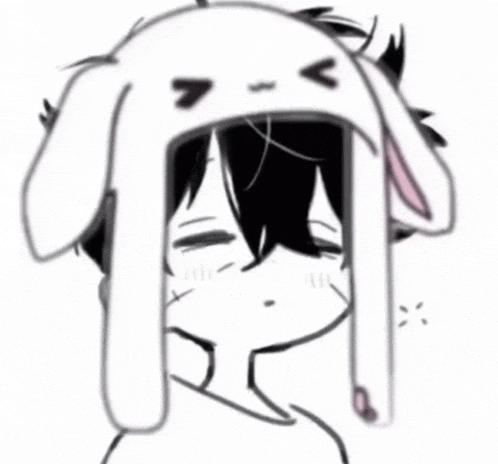 a black and white drawing of a boy wearing a bunny hat with ears .