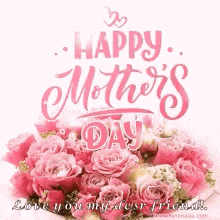 a mother 's day card with a bouquet of pink roses and the words `` happy mother 's day '' .