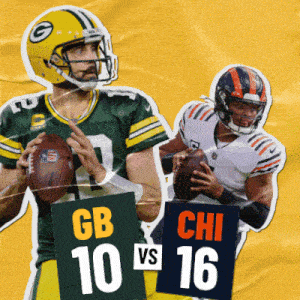 green bay packers and chicago bears football players holding signs that say gb 10 vs 16