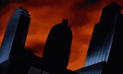 a cartoon dog is standing on top of a building with a lightning bolt behind it .