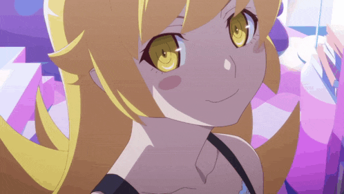 a close up of a anime girl with yellow eyes