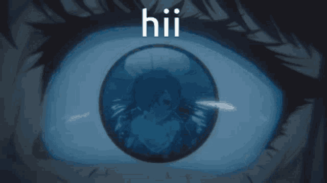 a close up of a person 's eye with the word hii in white letters
