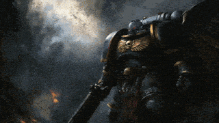 a picture of a space marine with a skull on his chest