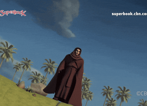 a poster for superbook shows a demon with flames on his head
