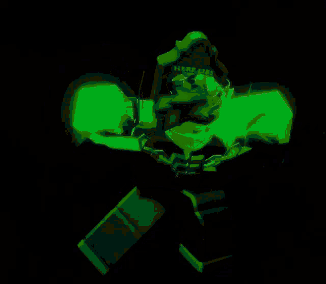 a drawing of a person with green glowing arms and legs