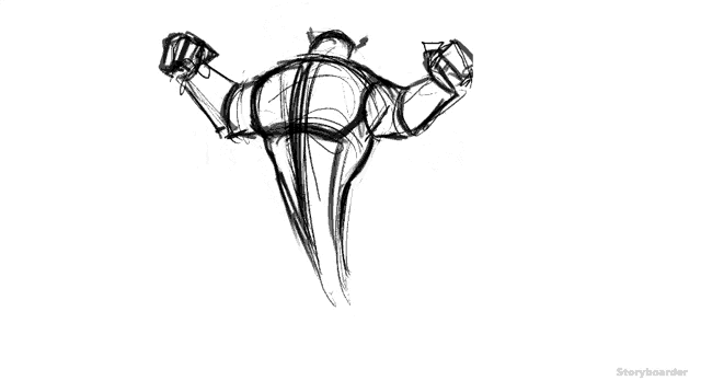 a black and white drawing of a person with arms outstretched on a white background .