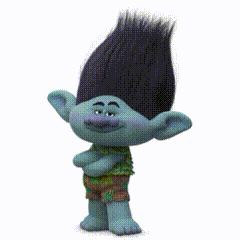a troll with black hair and a mustache is standing with his arms crossed and smiling .