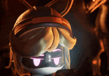 a cartoon character with a mask on looks at a phone