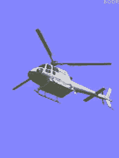 a helicopter is flying through a blue sky