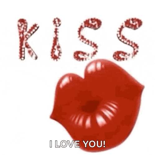 a pair of red lips with the word kiss written on them