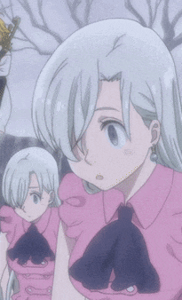 a girl with white hair is wearing a pink shirt and earrings