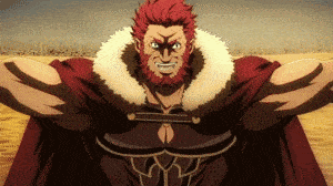a cartoon character with red hair and a beard is wearing a red cape and a fur collar .