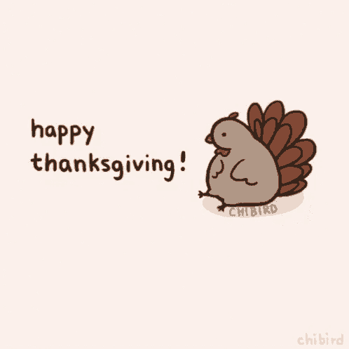 a cartoon of a turkey saying `` happy thanksgiving '' .