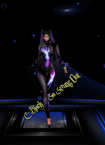 a woman in a futuristic outfit is standing in front of a sign that says e-block-so string out