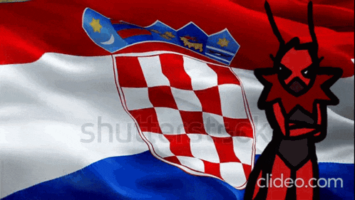 a cartoon of a bug standing in front of a croatian flag
