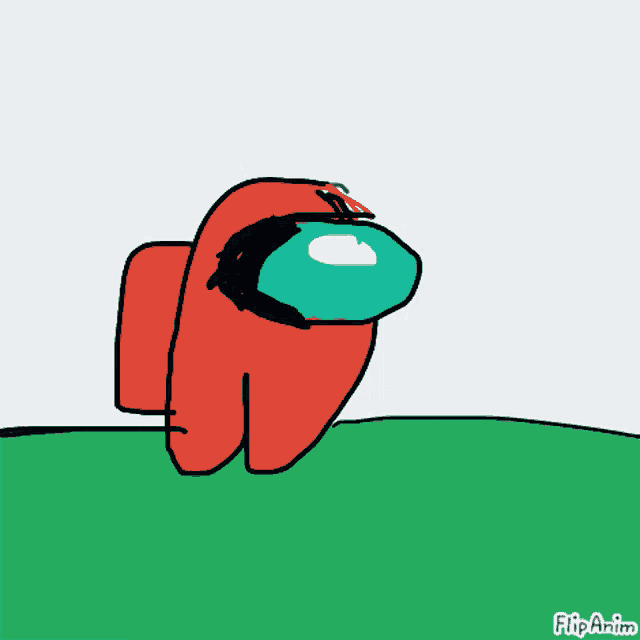 a drawing of a red and green among us character with the words flipanim below it