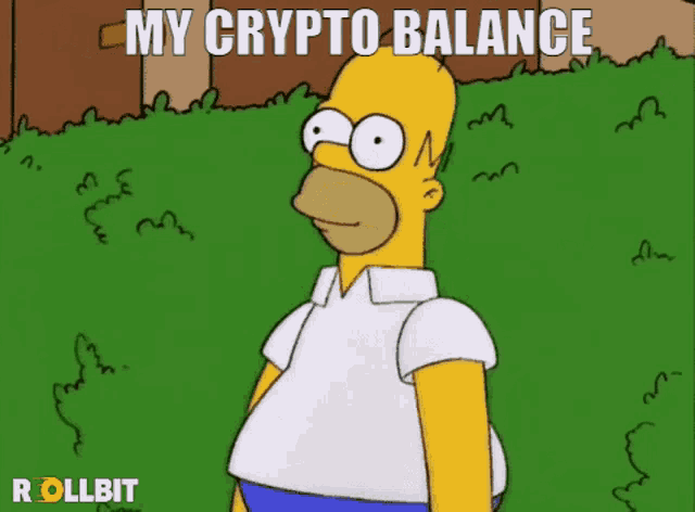 a cartoon of homer simpson with the words my crypto balance below him