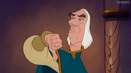 a cartoon man giving a thumbs down sign