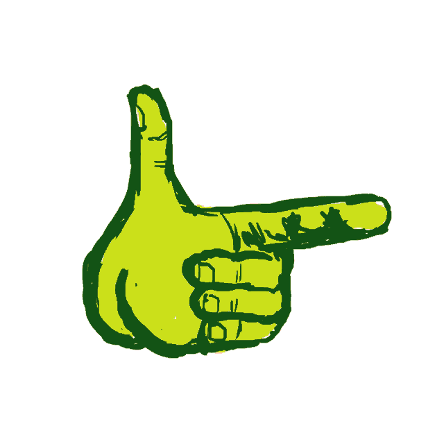a drawing of a yellow hand pointing to a red finger
