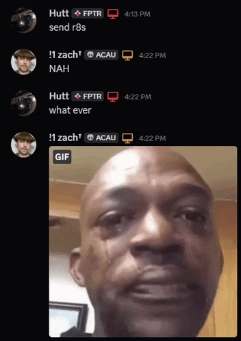 a screenshot of a man crying with the words hutt fpr send r8s