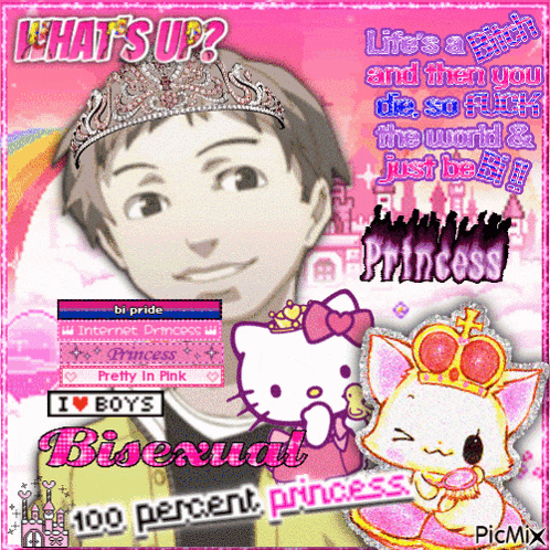 a picture of a man wearing a tiara with the words " what 's up "