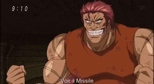 a cartoon of a man with a red shirt that says voice missile on it