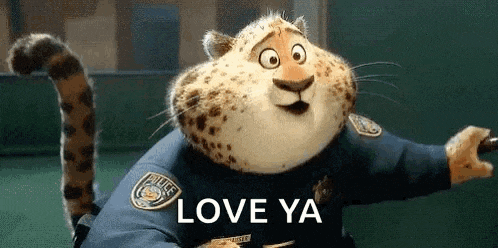 a cartoon leopard is wearing a police uniform and holding a baton .