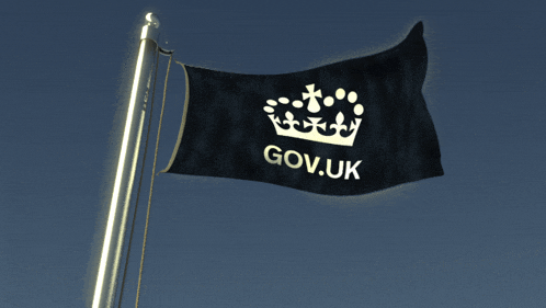 a black flag with a crown and the words gov.uk