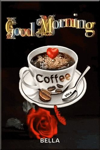 a cup of coffee with a heart on top of it and the words good morning