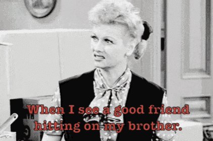 a black and white photo of a woman with the caption when i see a good friend hitting on my brother