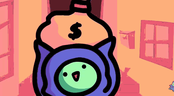 a cartoon character is holding a bag of money with a dollar sign on top