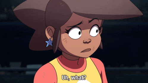 a cartoon character says " uh what " in a dark room