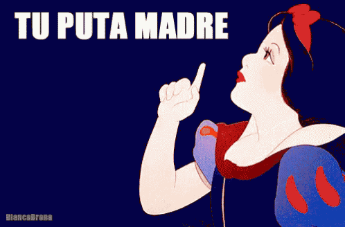 a cartoon of snow white with the words " tu puta madre " on the bottom