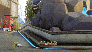 a video game is being played with a giant rock in the background with the word ghost on it