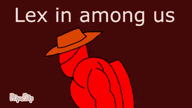 a cartoon character with a cowboy hat and the words lex in among us on the bottom