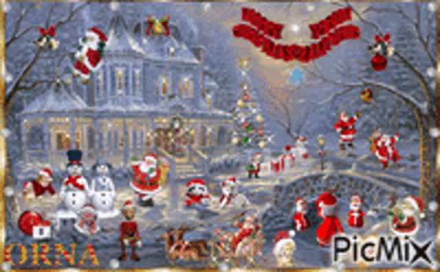 a picture of a christmas scene with santa clauses and reindeer is on picmix