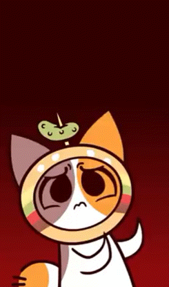 a cartoon cat with a toy on its head is wearing a ring .