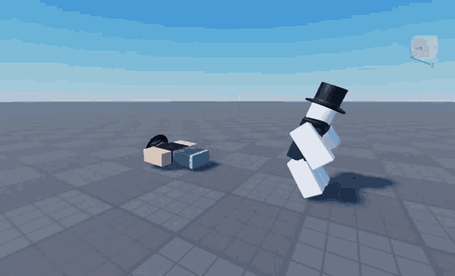 a roblox character with a top hat and scarf